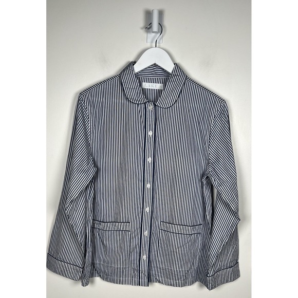 LAKE Other - LAKE Pajamas Small Blue Striped Cotton Poplin Button Up Long Sleeve Pajama Top